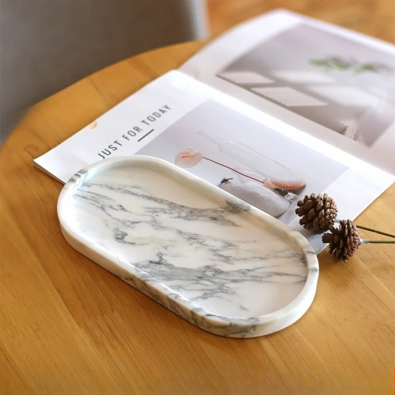Marble Serving Board - Bandeja ovalada de mármol natural, cuenco